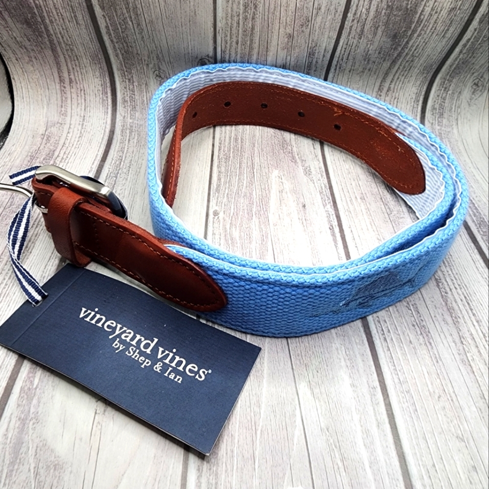 New Mens 34 Vineyard Vines Embroidered Icon Club Belt Ocean Breeze Marlin NWT